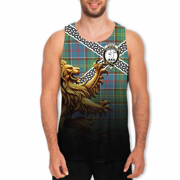 Colville Crest Tartan Men's Tank Top with Golden Lion Emblem Celtic Style