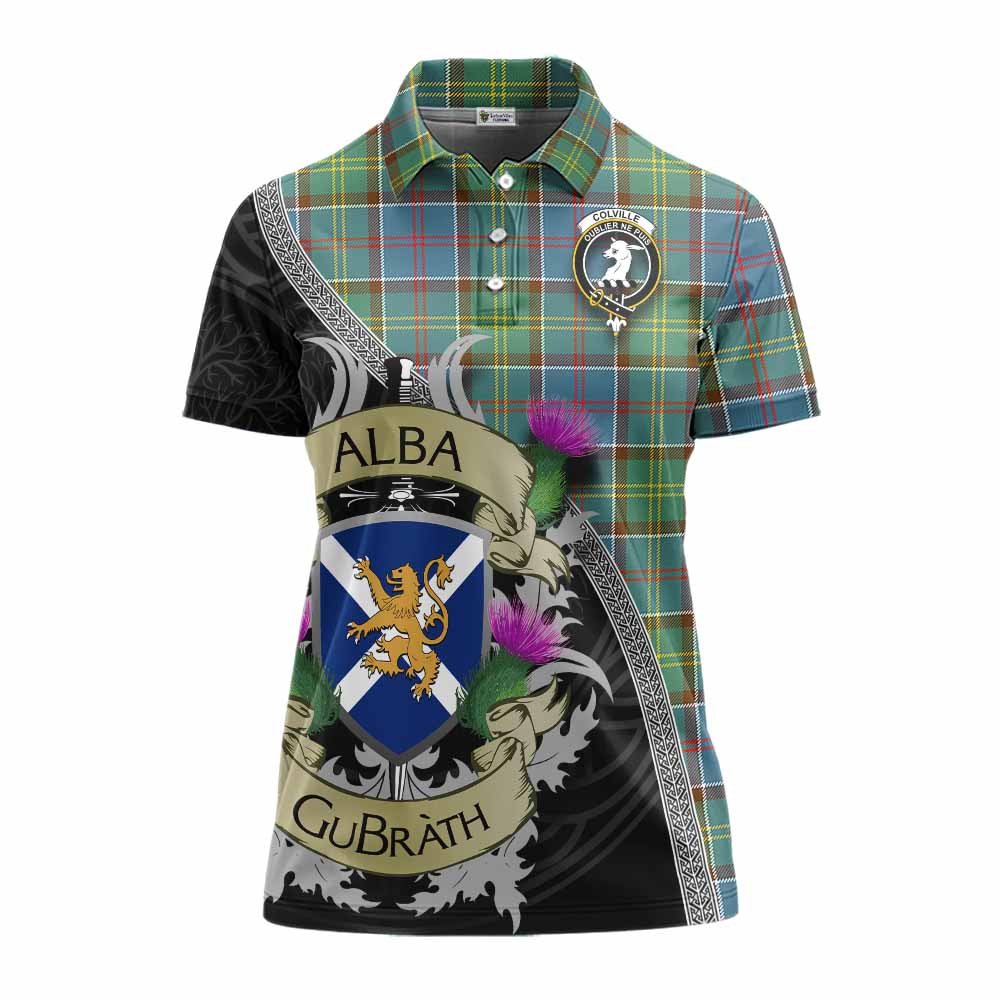 Tartan Vibes Clothing Colville Tartan Family Crest Women's Polo Shirt Lion Rampant Royal Thistle Shield Celtic Inspired
