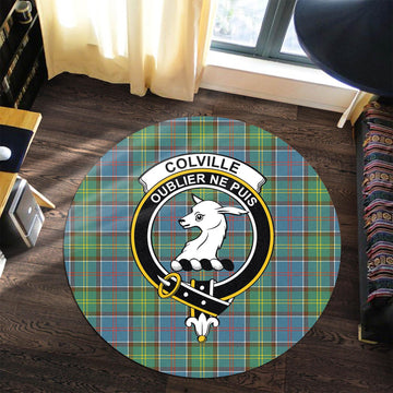 Colville Tartan Round Rug with Family Crest - Tartanvibesclothing