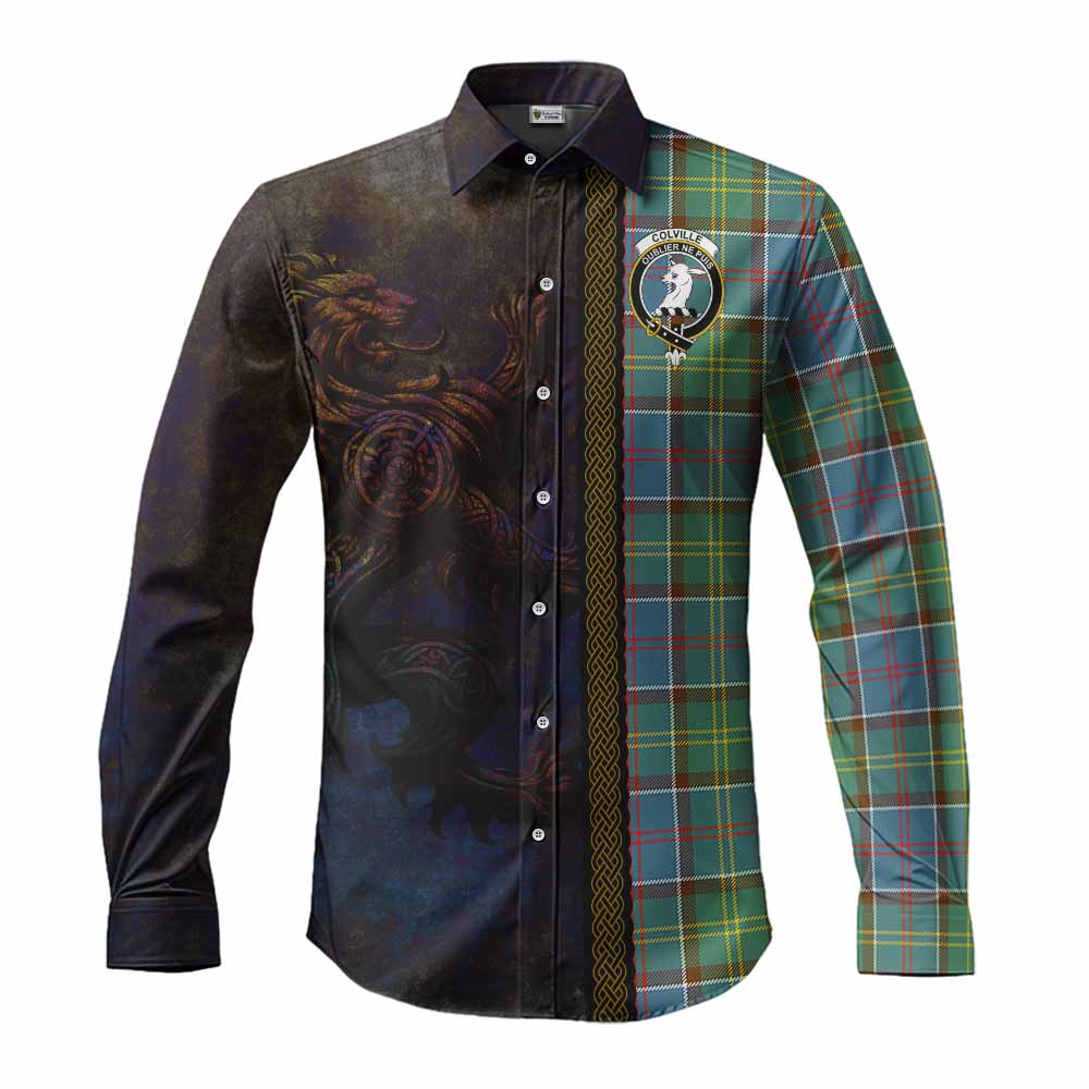 Tartan Vibes Clothing Colville Tartan Family Crest Long Sleeve Button Shirt Alba Gu Brath Be Brave Lion Ancient Style