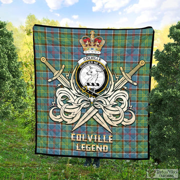 Colville Tartan Quilt with Clan Crest and the Golden Sword of Courageous Legacy