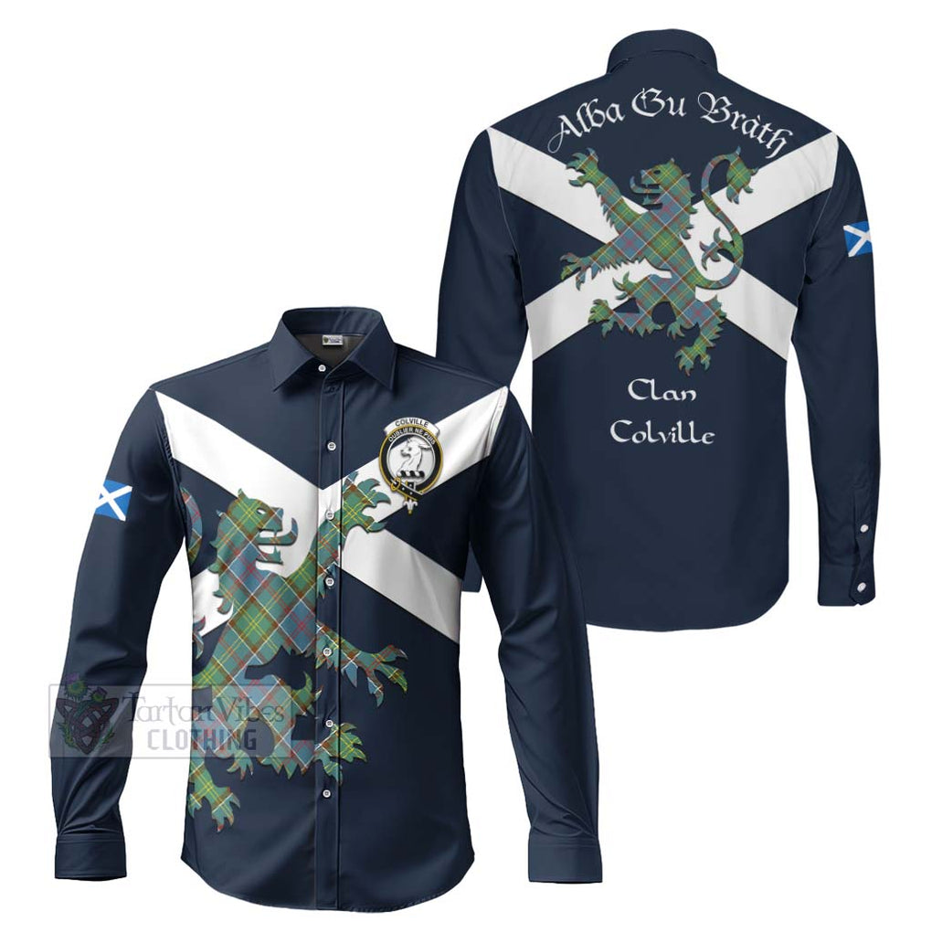 Tartan Vibes Clothing Colville Tartan Lion Rampant Long Sleeve Button Shirt – Proudly Display Your Heritage with Alba Gu Brath and Clan Name