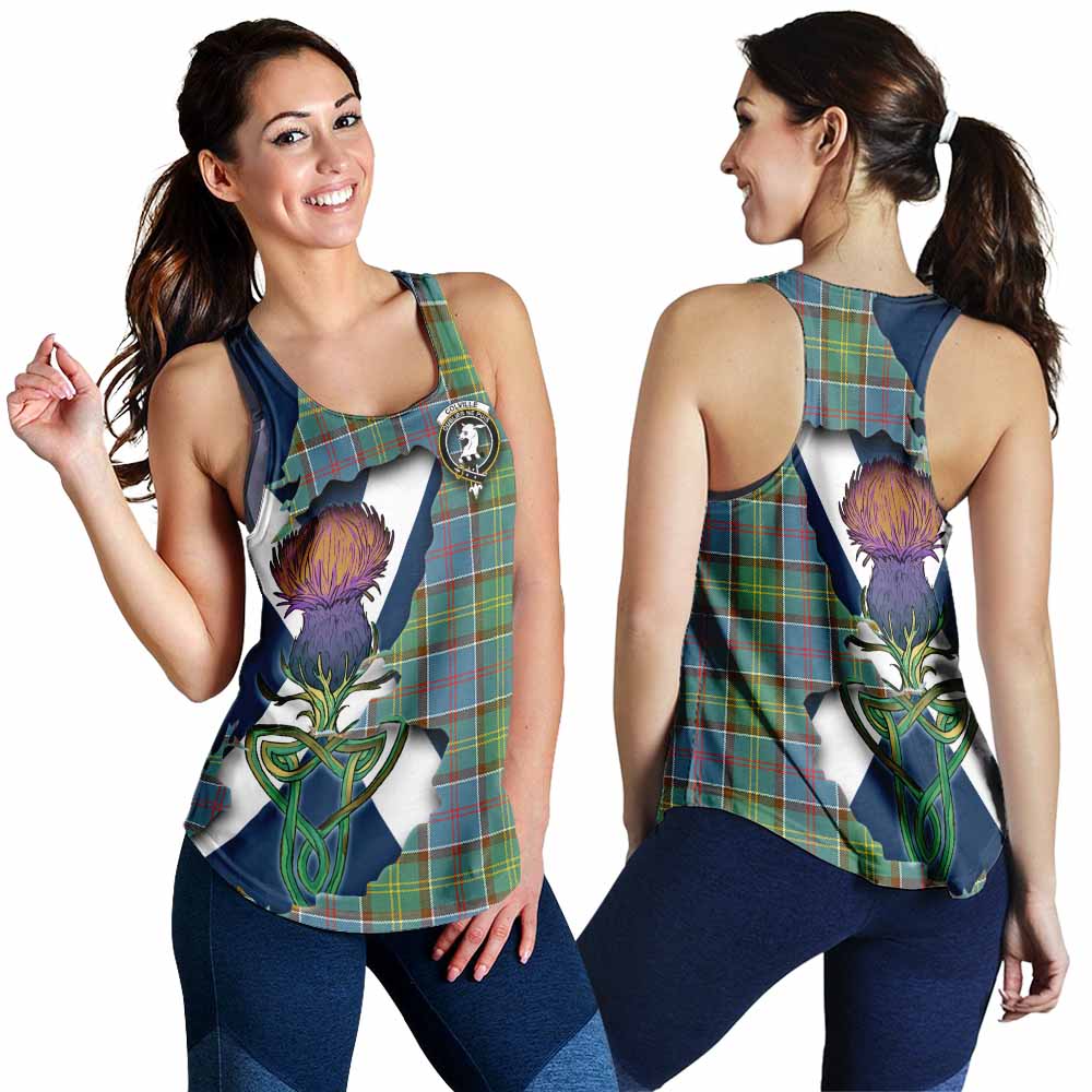 Tartan Vibes Clothing Colville Tartan Family Crest Women's Racerback Tanks Scottish Thistle Celtic Inspired