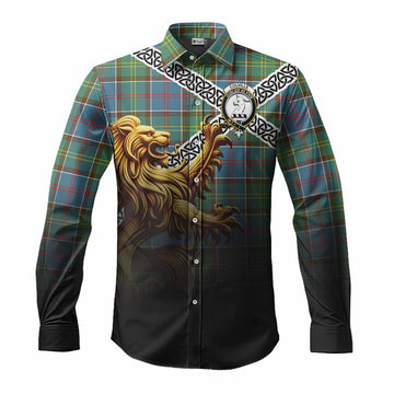 Colville Crest Tartan Long Sleeve Button Shirt with Golden Lion Emblem Celtic Style