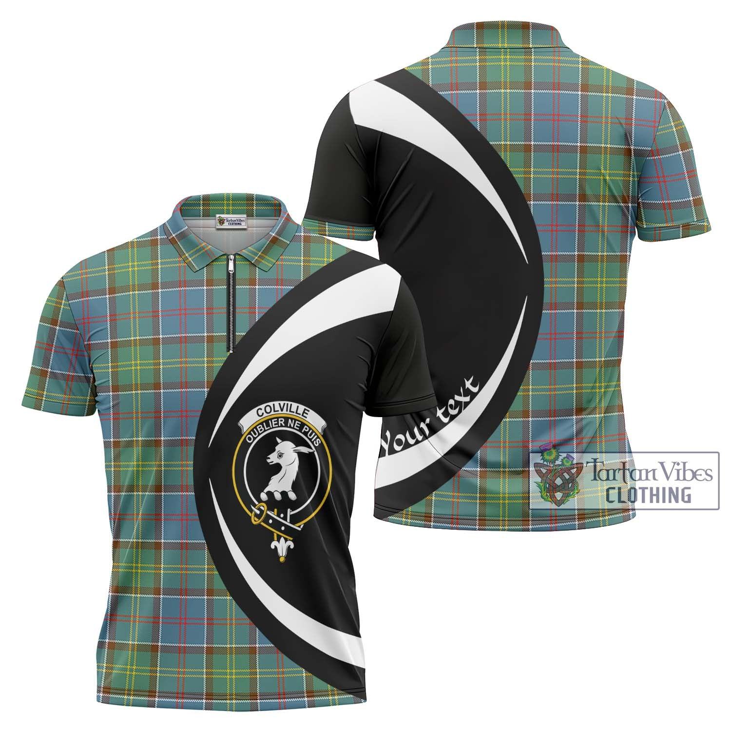 Tartan Vibes Clothing Colville Tartan Zipper Polo Shirt with Family Crest Circle Style