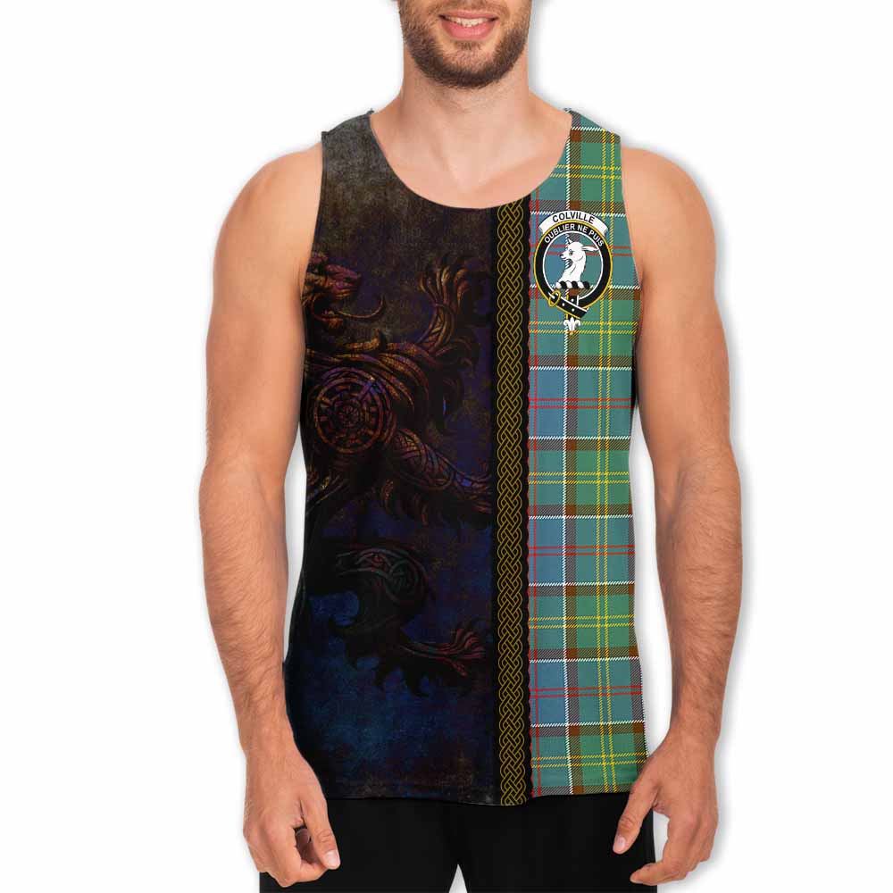 Tartan Vibes Clothing Colville Tartan Family Crest Men's Tank Top Alba Gu Brath Be Brave Lion Ancient Style