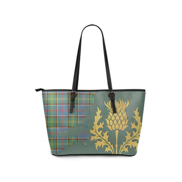 Colville Tartan Leather Tote Bag Gold Thistle Style