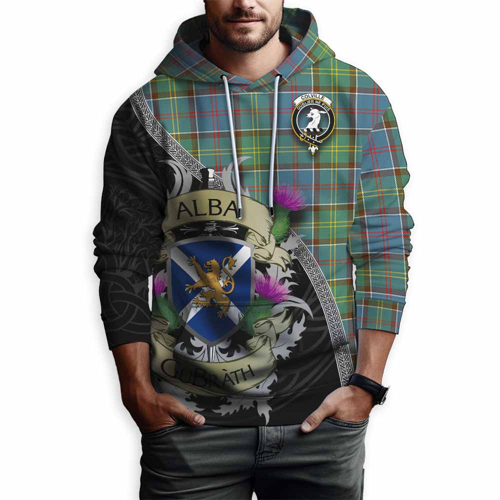 Tartan Vibes Clothing Colville Tartan Family Crest Hoodie Lion Rampant Royal Thistle Shield Celtic Inspired