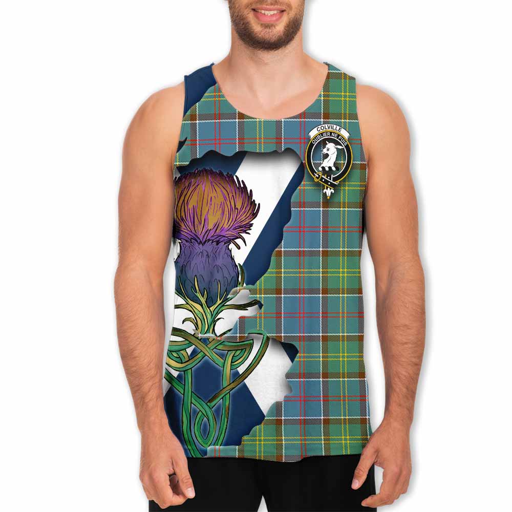 Tartan Vibes Clothing Colville Tartan Family Crest Men's Tank Top Scottish Thistle Celtic Inspired