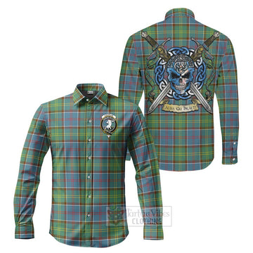 Colville Tartan Long Sleeve Button Shirt with Family Crest Celtic Skull Style