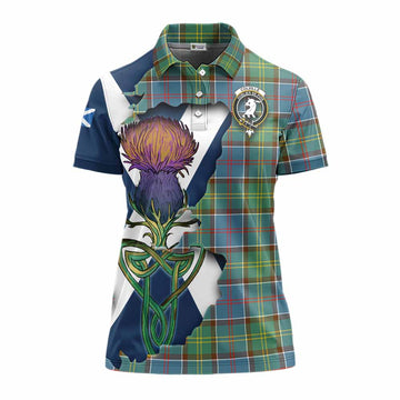 Colville Tartan Family Crest Women's Polo Shirt Scottish Thistle Celtic Inspired