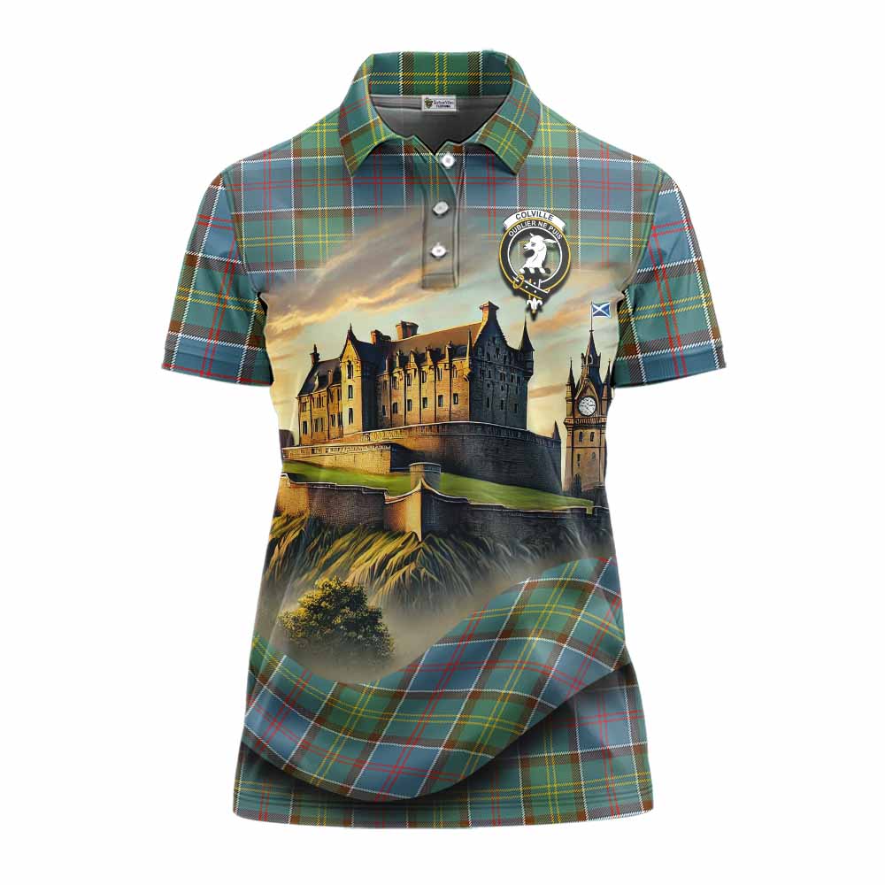 Tartan Vibes Clothing Colville Tartan Family Crest Women's Polo Shirt with Scottish Ancient Castle Stype