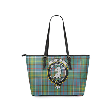 Colville Tartan Leather Tote Bag with Family Crest
