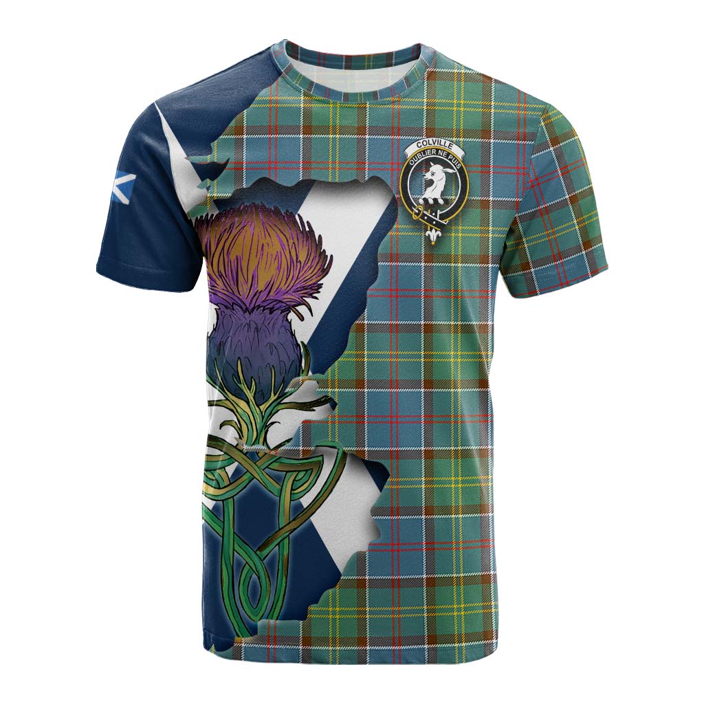 Tartan Vibes Clothing Colville Tartan Family Crest Cotton T-shirt Scottish Thistle Celtic Inspired