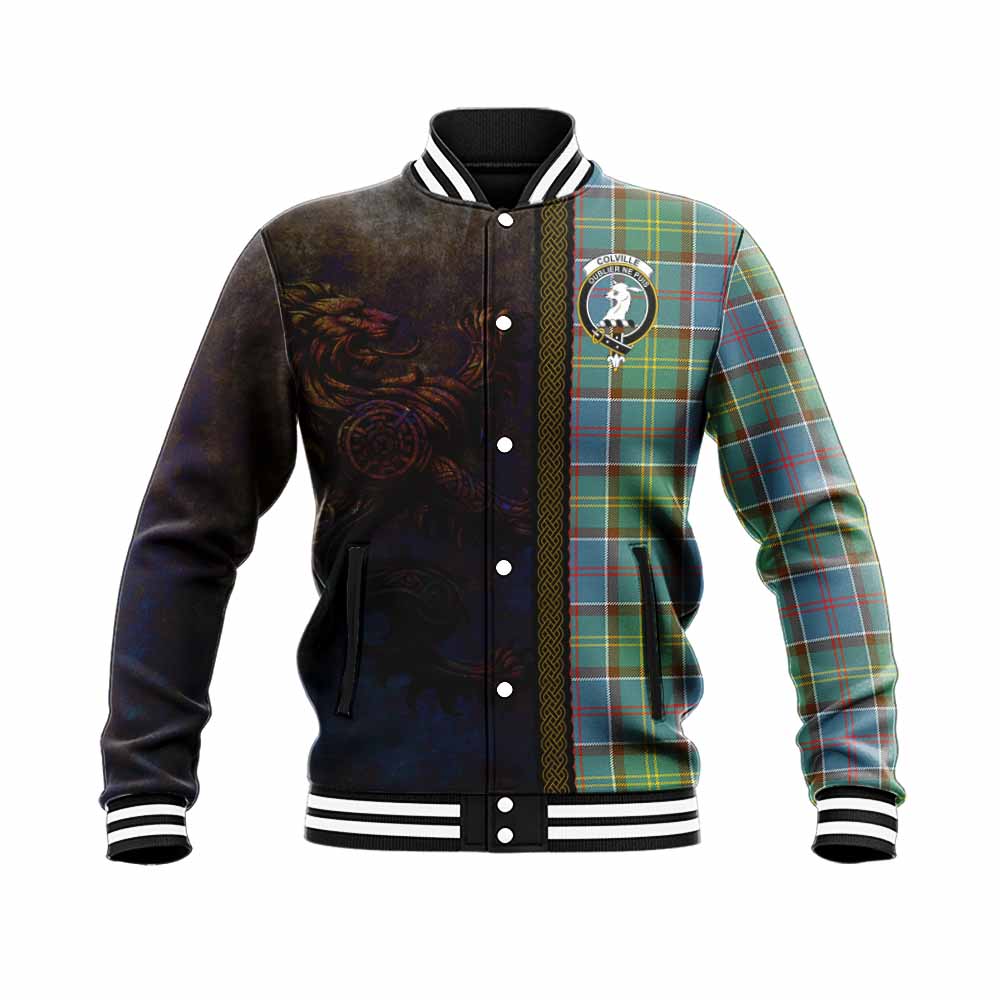 Tartan Vibes Clothing Colville Tartan Family Crest Baseball Jacket Alba Gu Brath Be Brave Lion Ancient Style