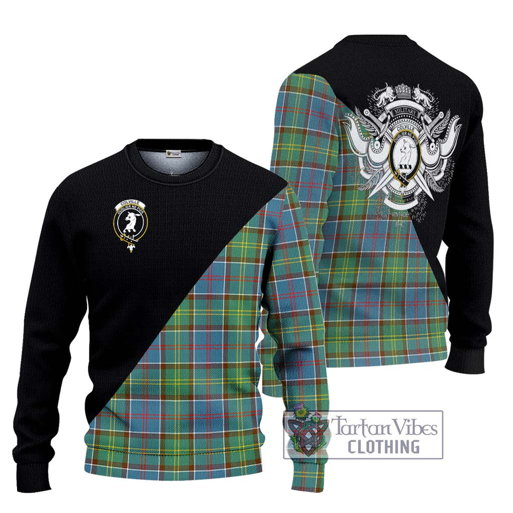 Colville Tartan Knitted Sweater with Family Crest and Military Logo Style Unisex - Tartanvibesclothing Shop