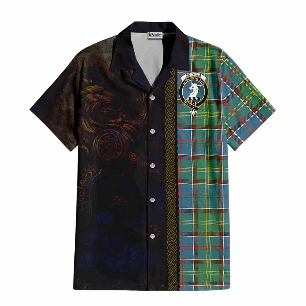 Tartan Vibes Clothing Colville Tartan Family Crest Short Sleeve Button Shirt Alba Gu Brath Be Brave Lion Ancient Style