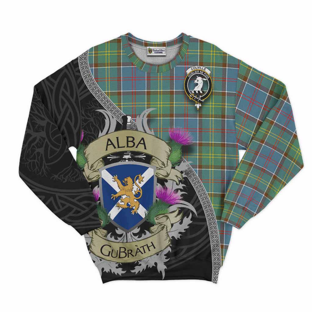 Tartan Vibes Clothing Colville Tartan Family Crest Sweatshirt Lion Rampant Royal Thistle Shield Celtic Inspired