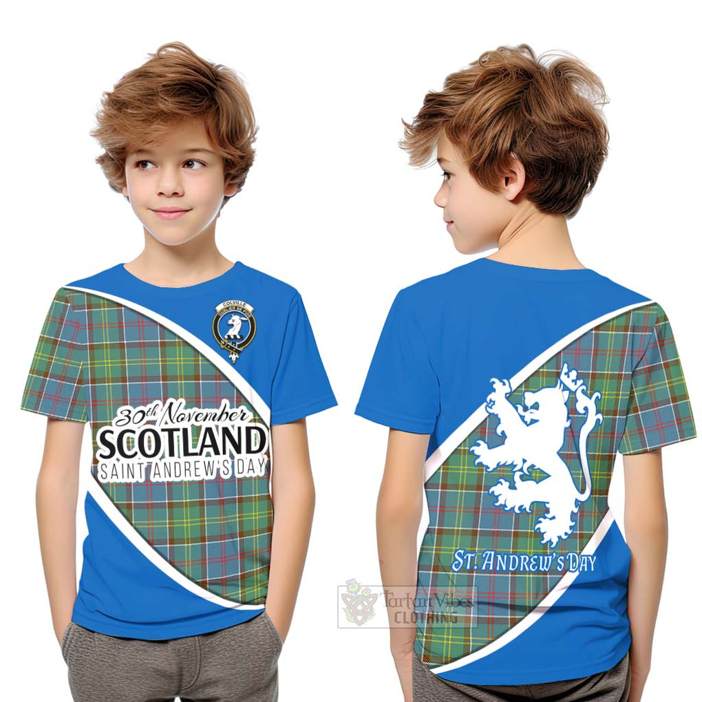 Tartan Vibes Clothing Colville Family Crest Tartan Kid T-Shirt Celebrate Saint Andrew's Day in Style
