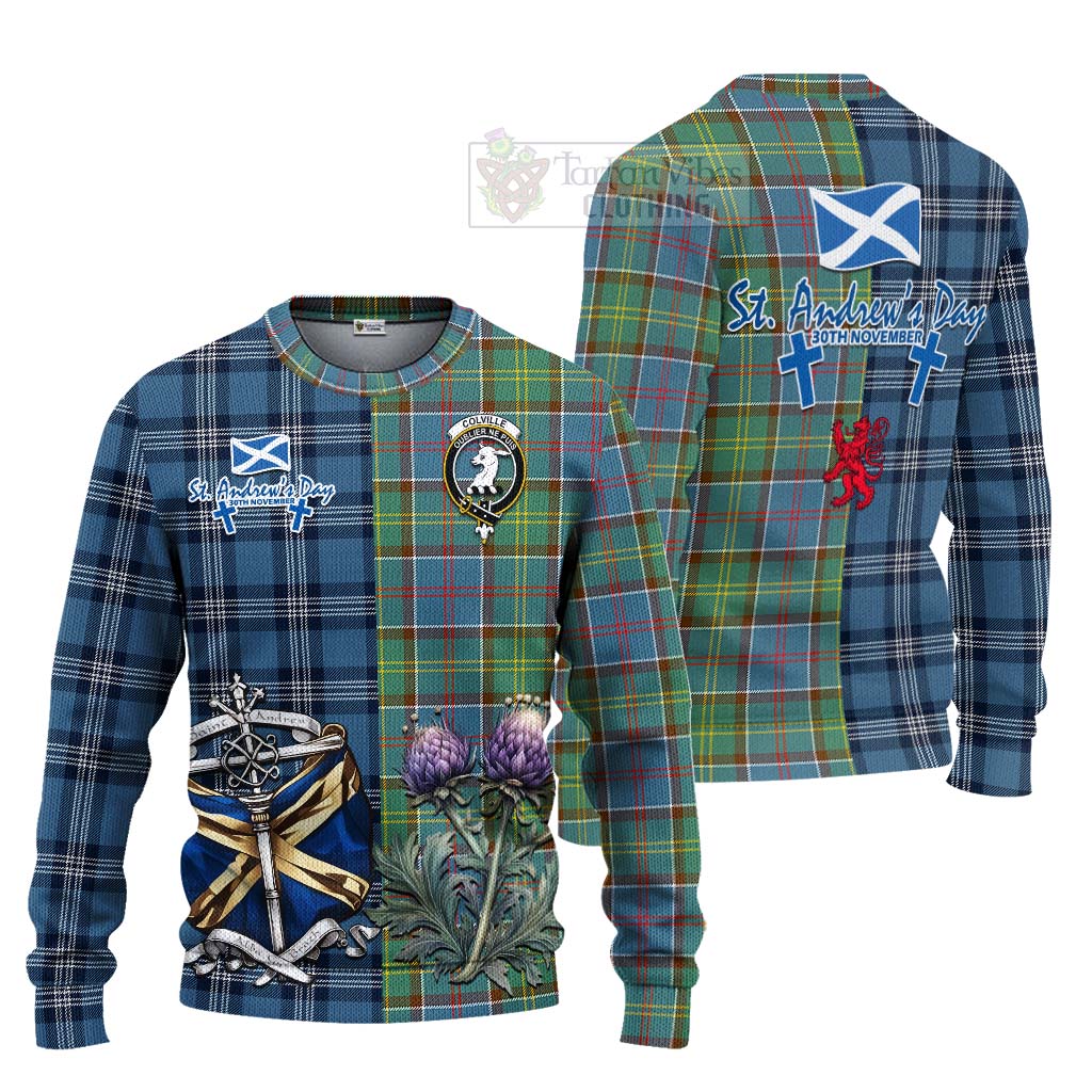 Tartan Vibes Clothing Colville Tartan Knitted Sweater Happy St. Andrew's Day Half Tartan Style