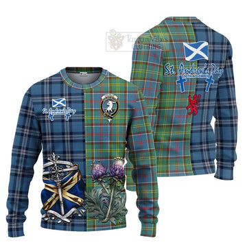 Tartan Vibes Clothing Colville Tartan Knitted Sweater Happy St. Andrew's Day Half Tartan Style