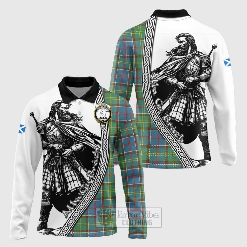 Colville Tartan Clan Crest Long Sleeve Polo Shirt with Highlander Warrior Celtic Style Unisex - Tartan Vibes Clothing