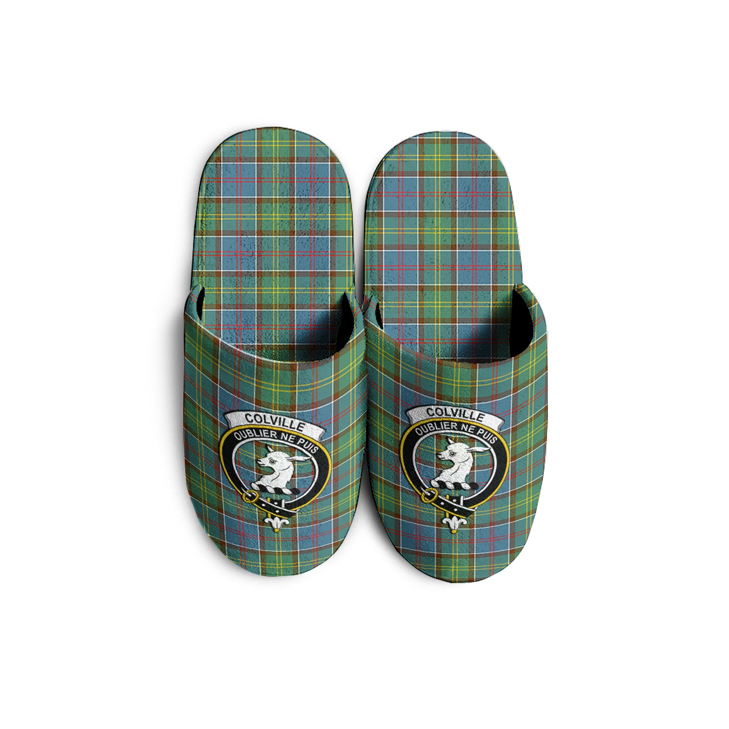 Colville Tartan Home Slippers with Family Crest - Tartanvibesclothing