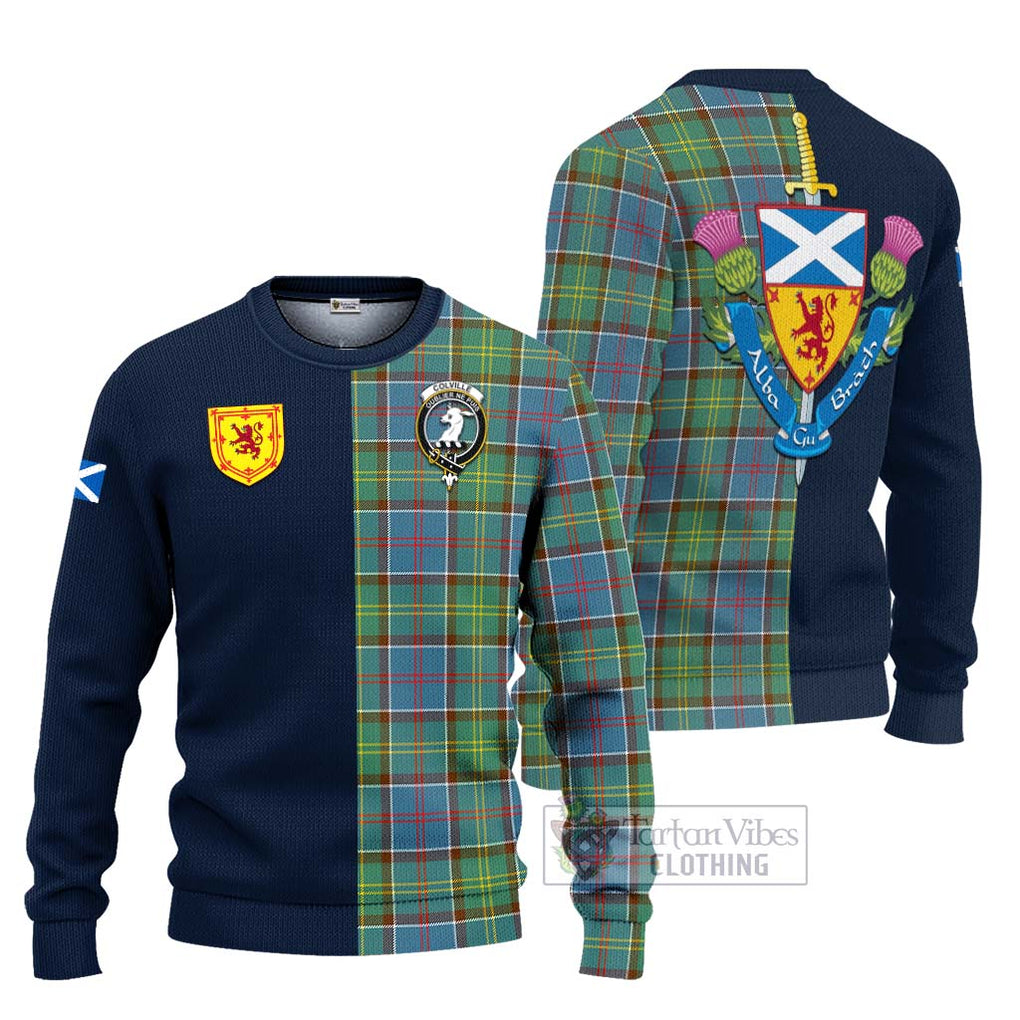 Tartan Vibes Clothing Colville Tartan Knitted Sweater with Scottish Lion Royal Arm Half Style