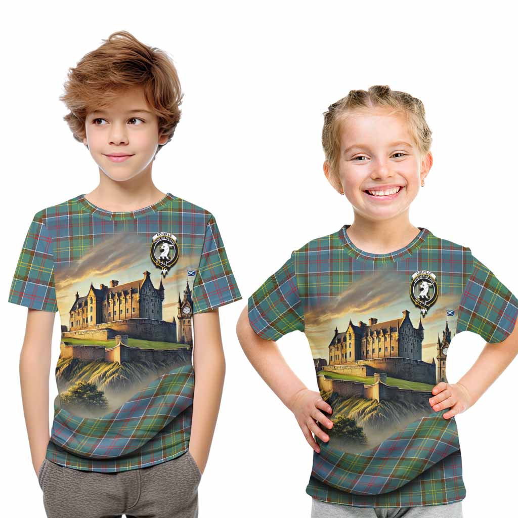 Tartan Vibes Clothing Colville Tartan Family Crest Kid T-Shirt with Scottish Ancient Castle Style