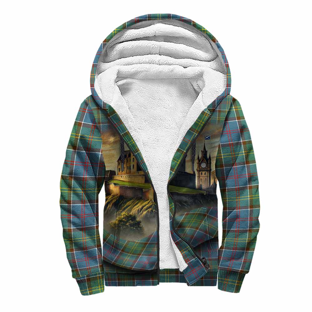 Tartan Vibes Clothing Colville Tartan Family Crest Sherpa Hoodie with Scottish Ancient Castle Style