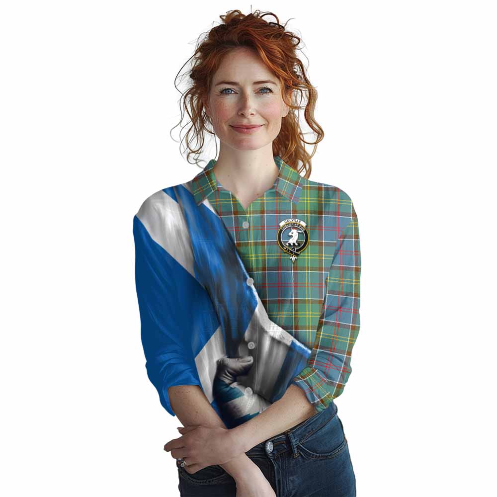 Tartan Vibes Clothing Colville Tartan Women's Casual Shirt with Family Crest Scotland Patriotic Style