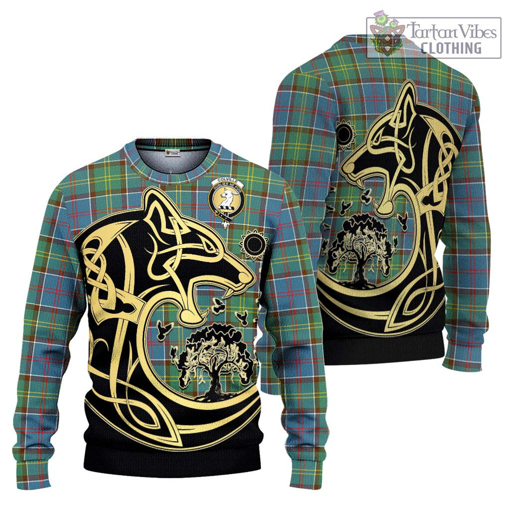 Colville Tartan Knitted Sweater with Family Crest Celtic Wolf Style Unisex - Tartan Vibes Clothing