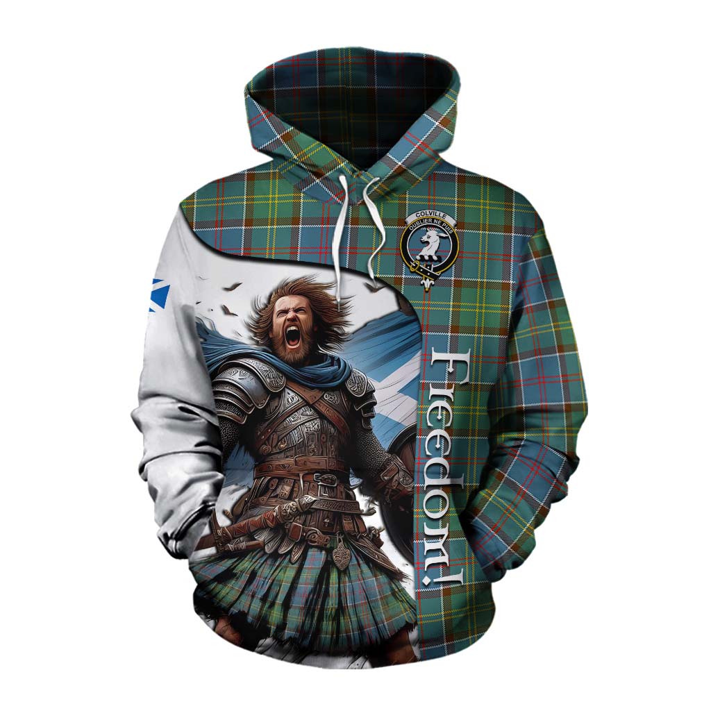 Tartan Vibes Clothing Colville Crest Tartan Cotton Hoodie Inspired by the Freedom of Scottish Warrior