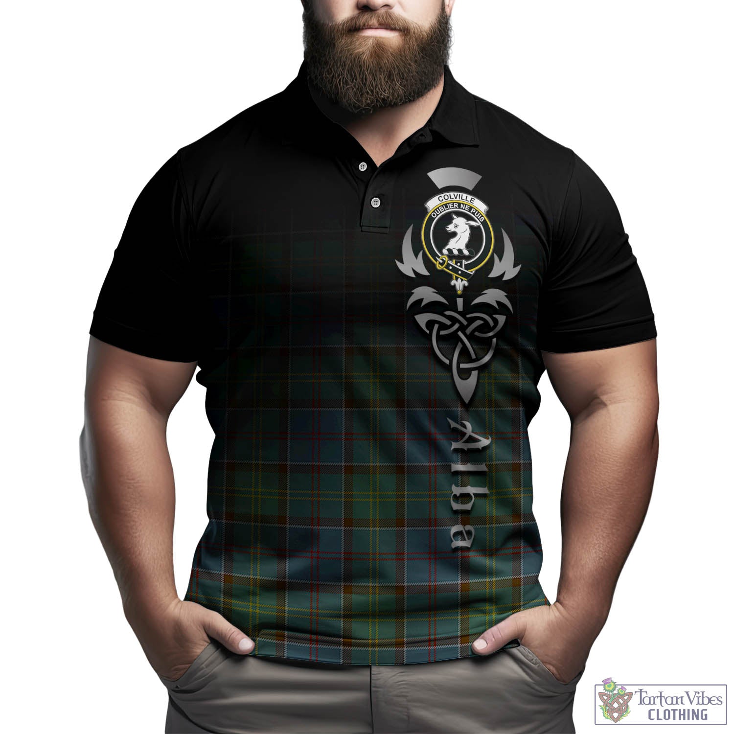 Tartan Vibes Clothing Colville Tartan Polo Shirt Featuring Alba Gu Brath Family Crest Celtic Inspired