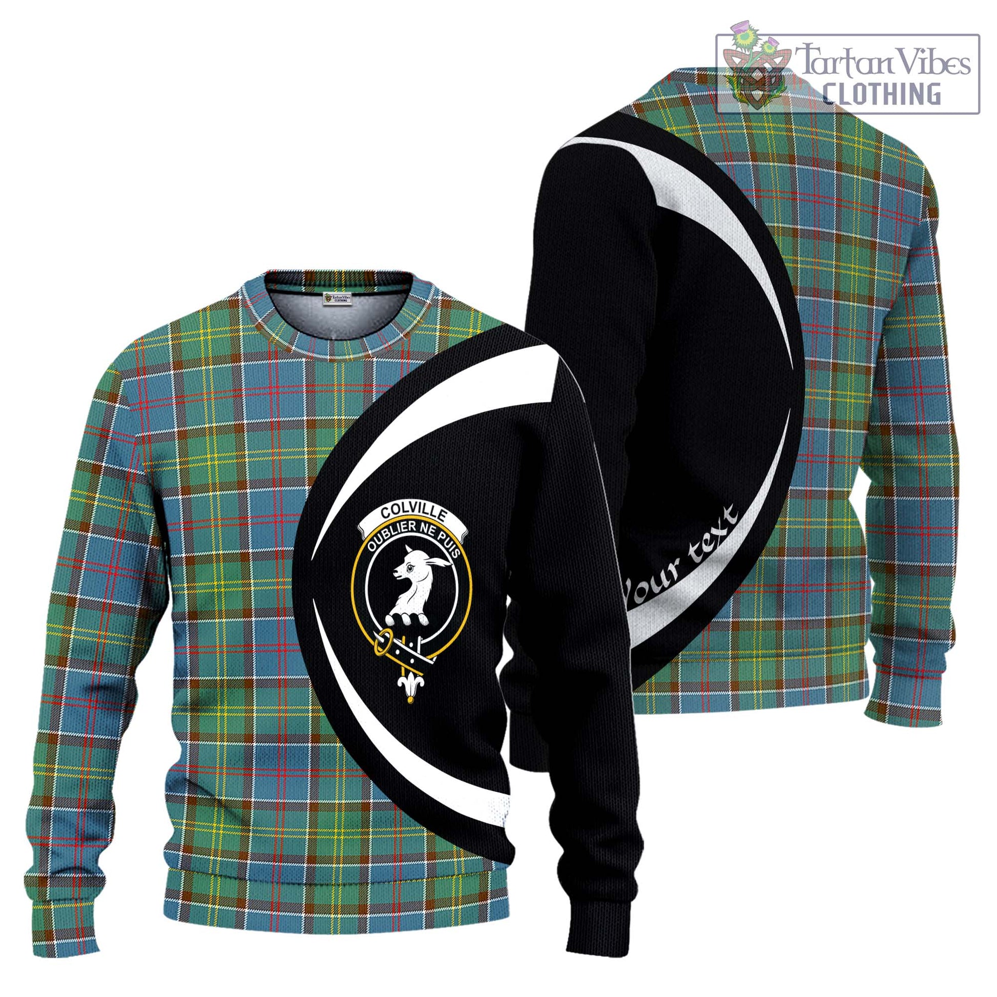 Colville Tartan Ugly Sweater with Family Crest Circle Style Unisex - Tartan Vibes Clothing