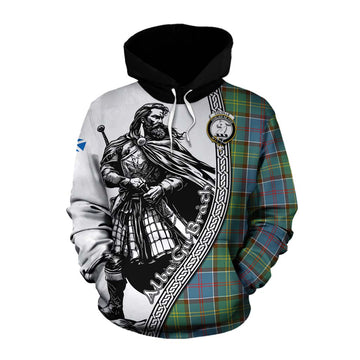 Tartan Vibes Clothing Colville Tartan Clan Crest Cotton Hoodie with Highlander Warrior Celtic Style