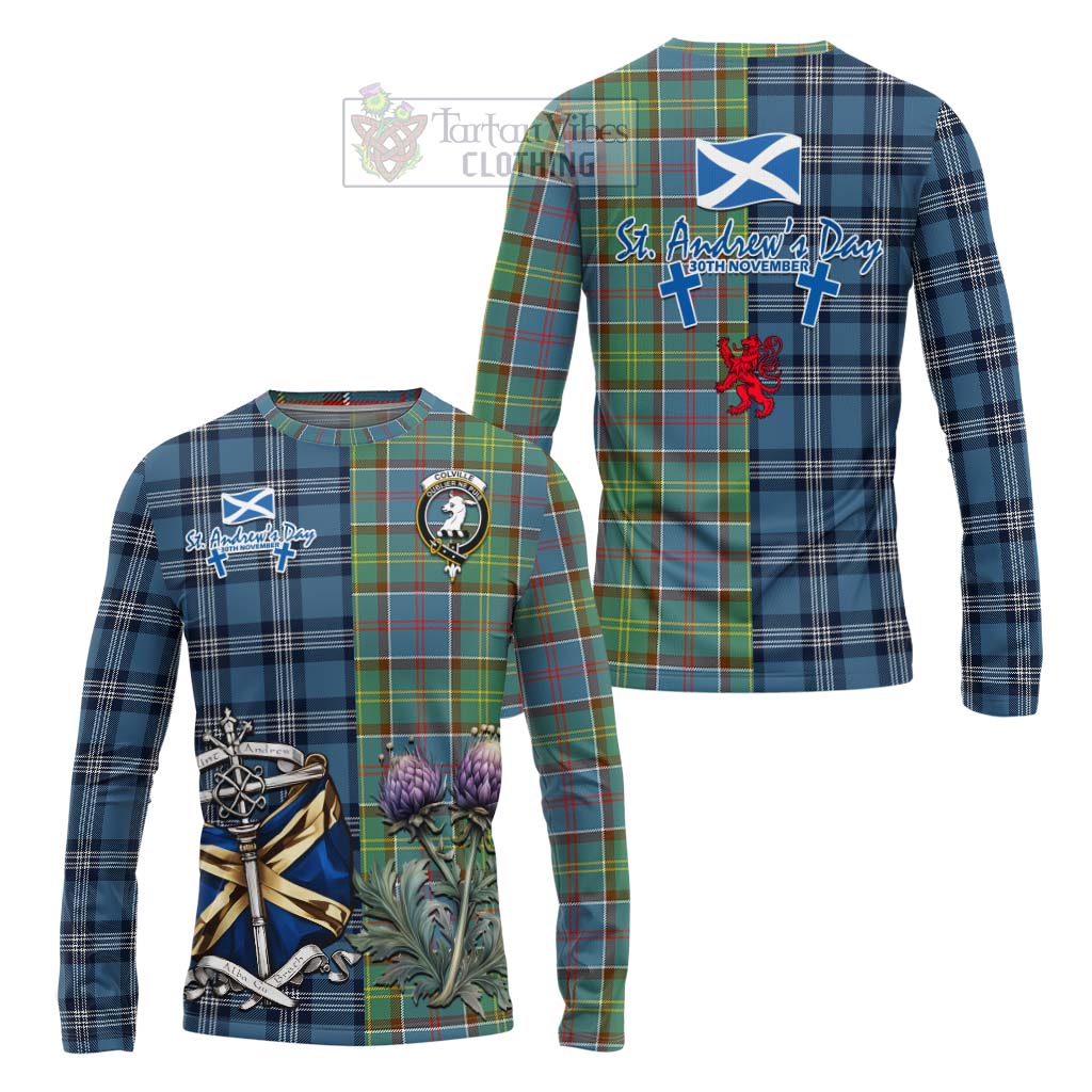 Tartan Vibes Clothing Colville Tartan Long Sleeve T-Shirt Happy St. Andrew's Day Half Tartan Style