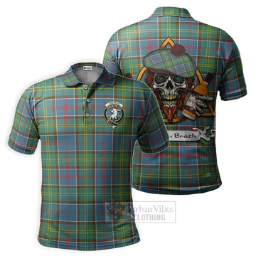 Colville Tartan Polo Shirt with Family Crest and Bearded Skull Holding Bottles of Whiskey Kid - Tartan Vibes Clothing