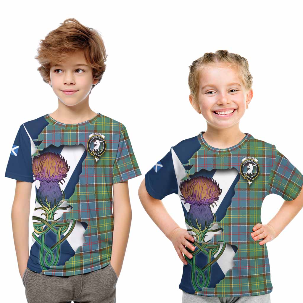 Tartan Vibes Clothing Colville Tartan Family Crest Kid T-Shirt Scottish Thistle Celtic Inspired