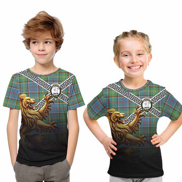 Colville Crest Tartan Kid T-Shirt with Golden Lion Emblem Celtic Style