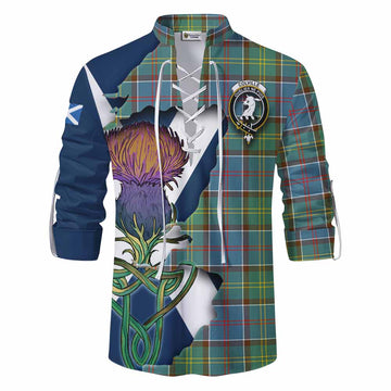 Tartan Vibes Clothing Colville Tartan Family Crest Ghillie Kilt Shirt Scottish Thistle Celtic Inspired