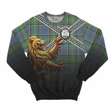 Colville Crest Tartan Sweatshirt with Golden Lion Emblem Celtic Style