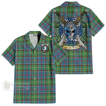 Colville Tartan Hawaiian Shirt with Family Crest Celtic Skull Style