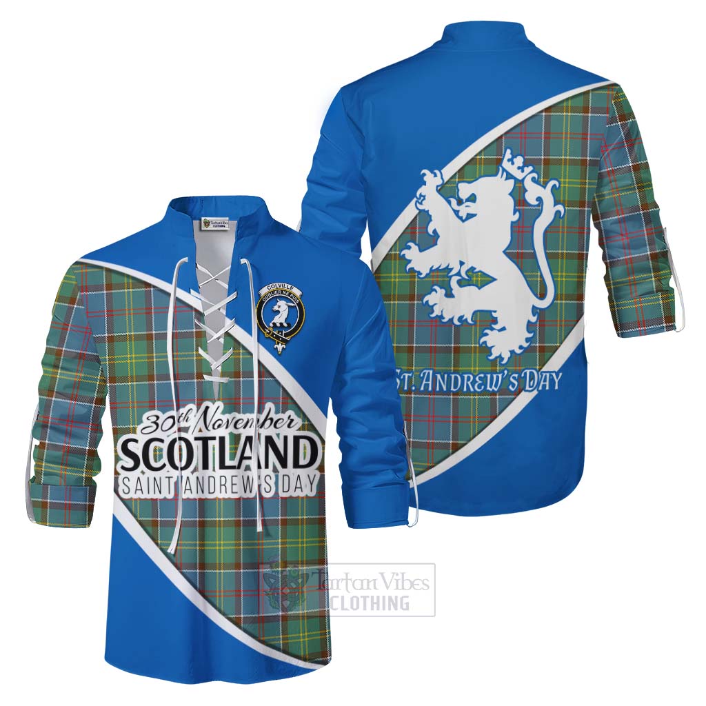 Tartan Vibes Clothing Colville Family Crest Tartan Ghillie Kilt Shirt Celebrate Saint Andrew's Day in Style