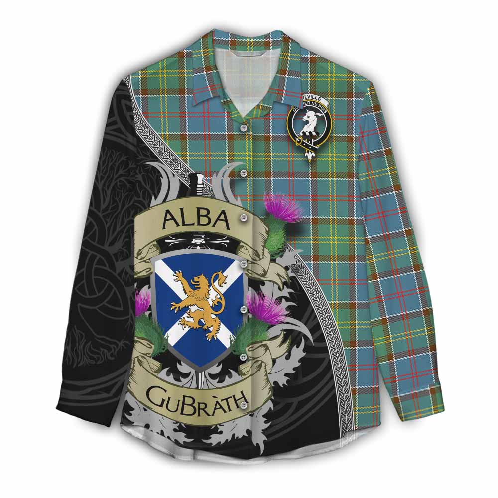 Tartan Vibes Clothing Colville Tartan Family Crest Women's Casual Shirt Lion Rampant Royal Thistle Shield Celtic Inspired