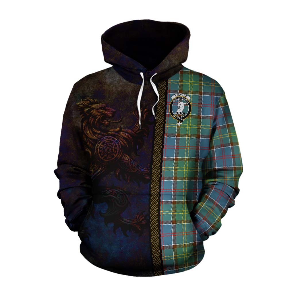 Tartan Vibes Clothing Colville Tartan Family Crest Cotton Hoodie Alba Gu Brath Be Brave Lion Ancient Style