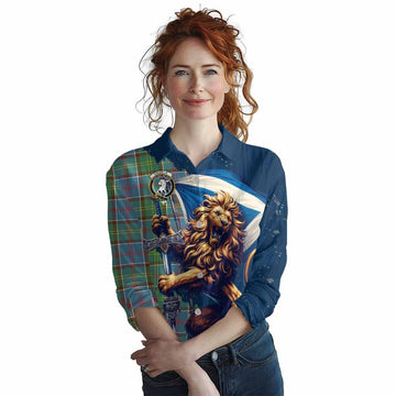 Tartan Vibes Clothing Colville Tartan Family Crest Women's Casual Shirt with Scottish Majestic Lion