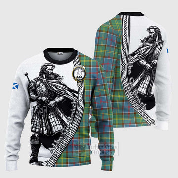 Tartan Vibes Clothing Colville Tartan Clan Crest Knitted Sweater with Highlander Warrior Celtic Style