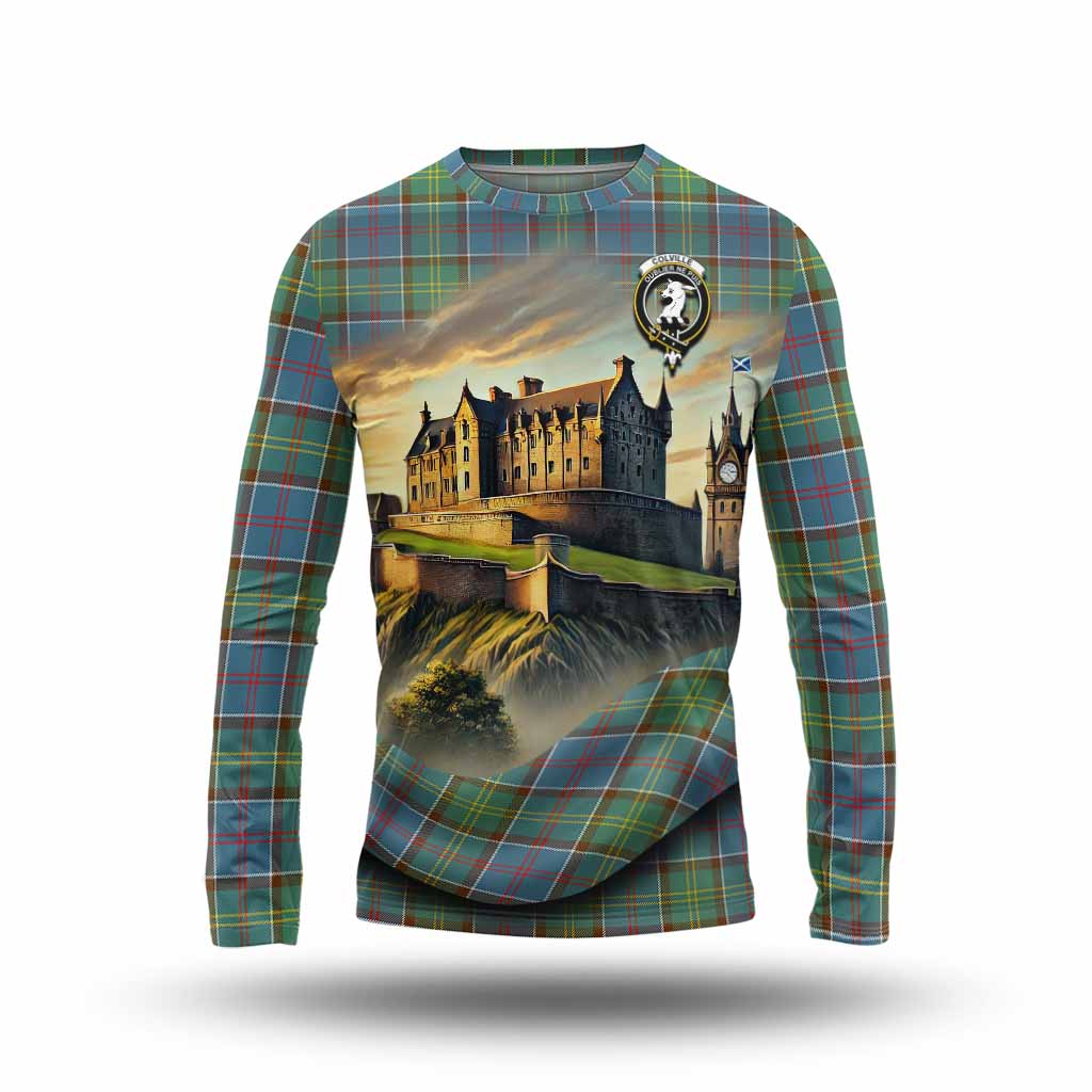 Tartan Vibes Clothing Colville Tartan Family Crest Long Sleeve T-Shirt with Scottish Ancient Castle Style