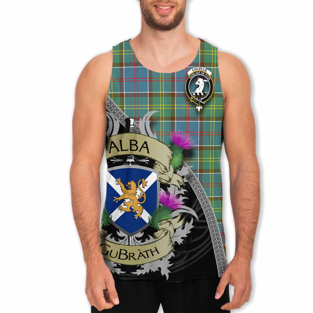 Tartan Vibes Clothing Colville Tartan Family Crest Men's Tank Top Lion Rampant Royal Thistle Shield Celtic Inspired